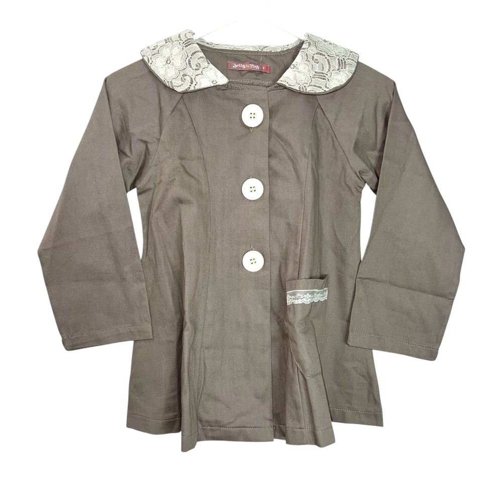 Jelly the Pug Shannon Grigio Girls Coat Size 8 Cotton Lace‎ Collar Outerwear